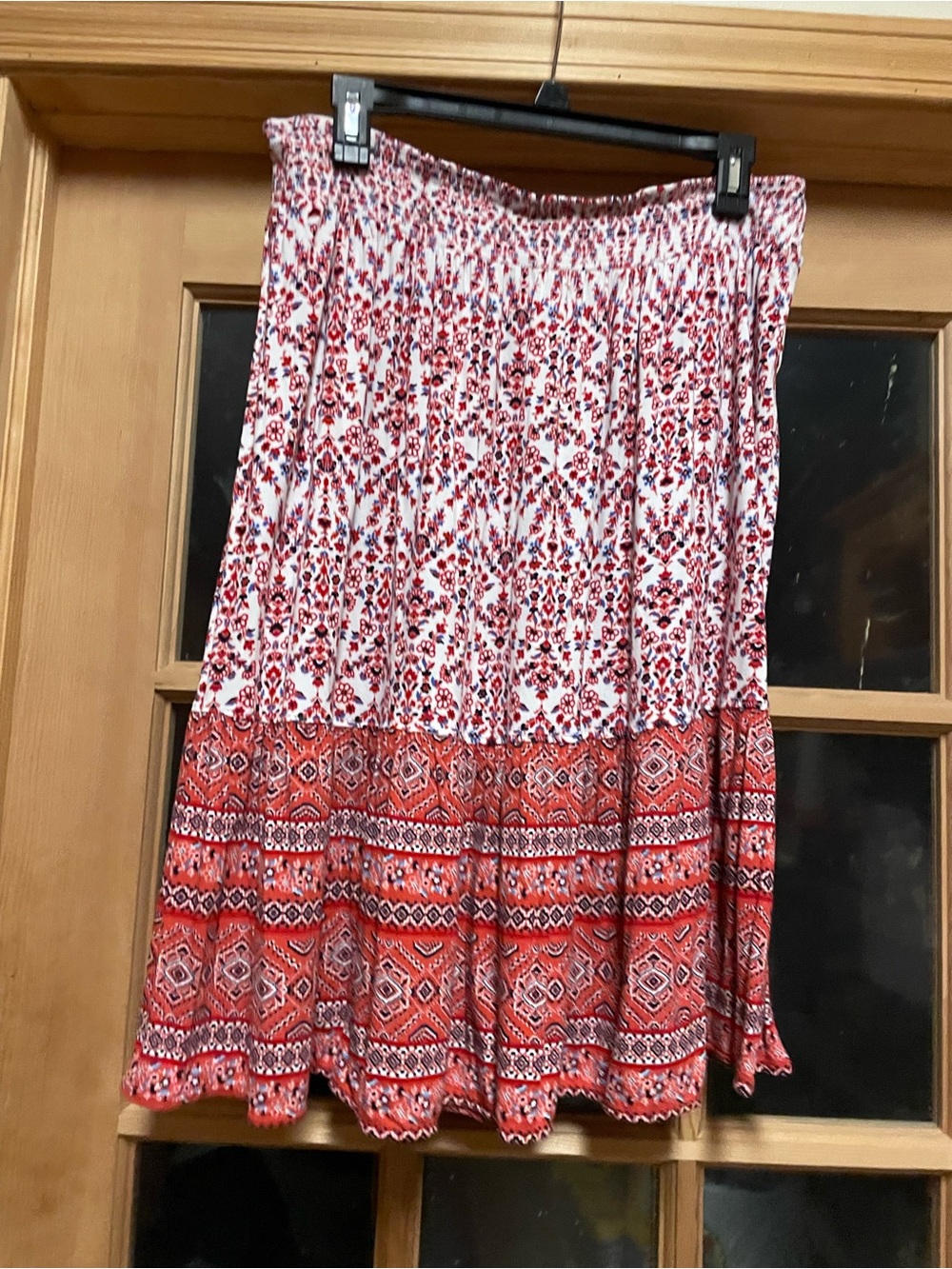 St. John's Bay Red and White Tiered Midi Skirt